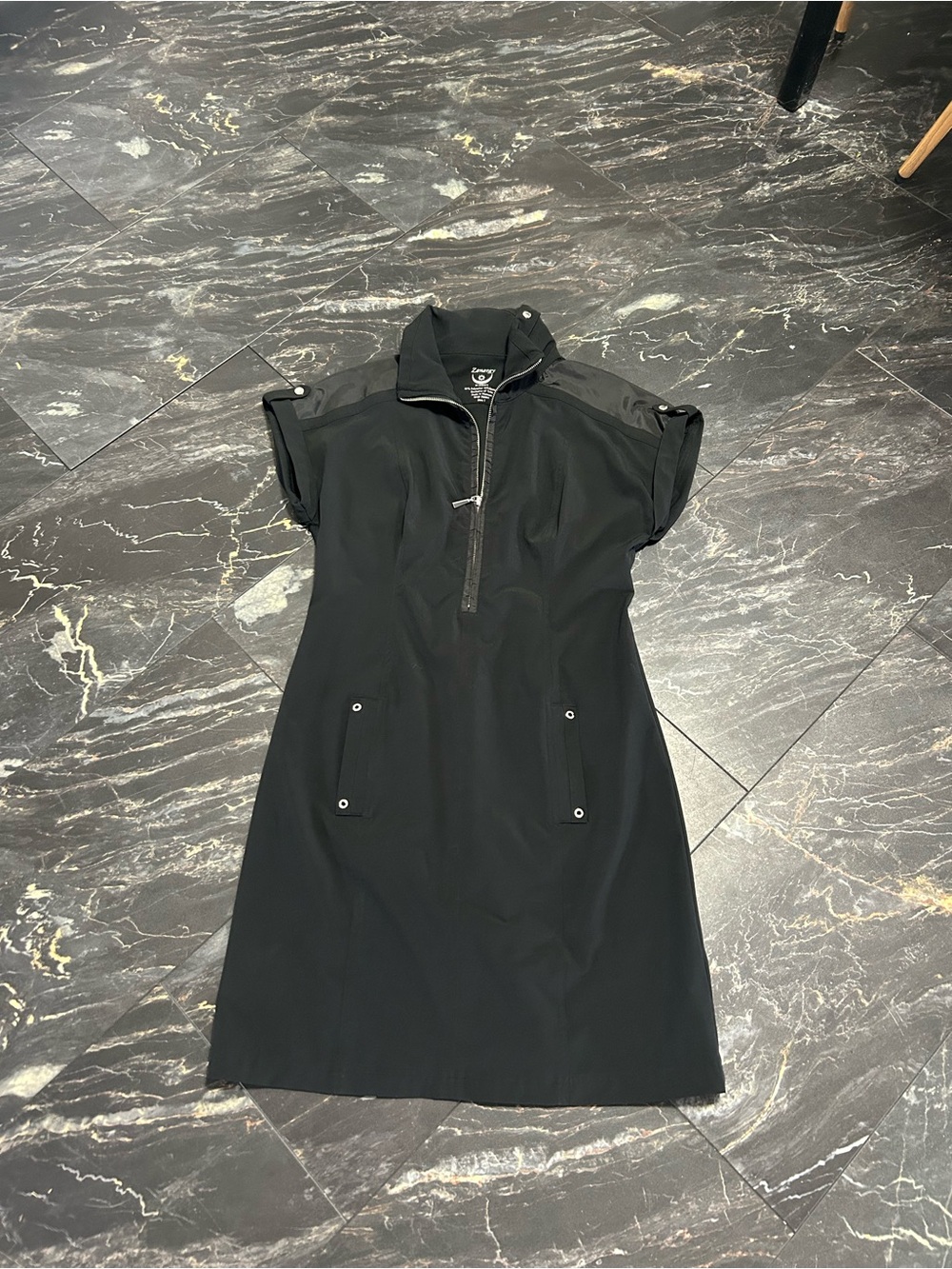 Zenergy by chicos Black Short-Sleeve Zip Midi Dress
